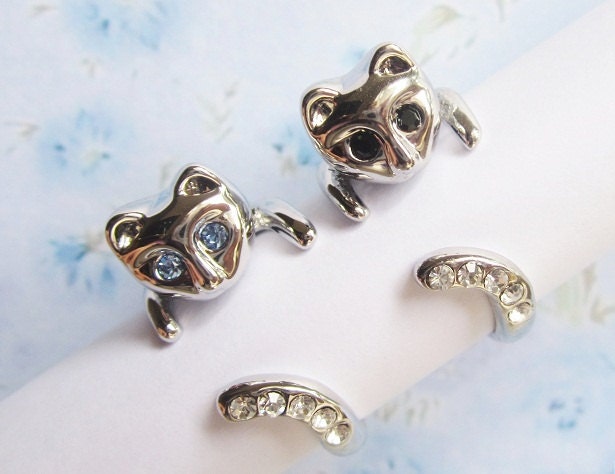 SALE -  3 Kitty Rings Buy 2 get 1 Free - Beautiful Cat Rings with blue/black/white crystals. Cat - cat lover - cats - kitty ring - kitten