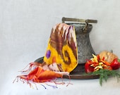 Silk Ikat Scarf, Autumn Harvest Colors - MulberryWhisper