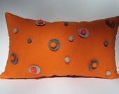 Handmade tuliManna Orange Linen Pillow Case with Light Dark Gray Orange Satsuma Felt Balls and Discs 12x20 Inch Home Decor