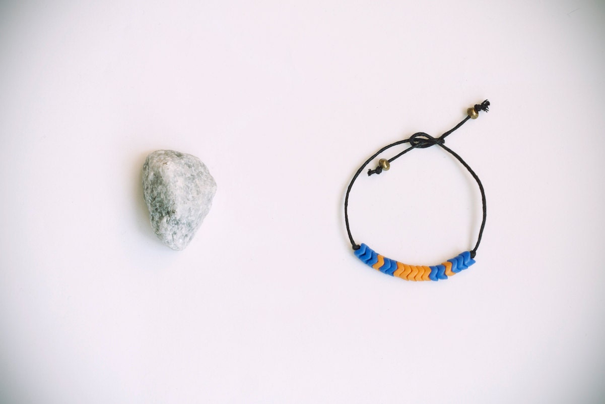 Light orange & blue glass czech trade beads, bracelet.