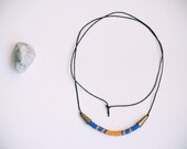 Light orange & blue glass czech trade beads, long necklace