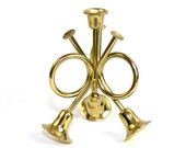 Brass Trumpet Style Candle Stick Holder - Triangular, Dimensional Shape for Tapered Candle - Vintage Home Seasonal Decor