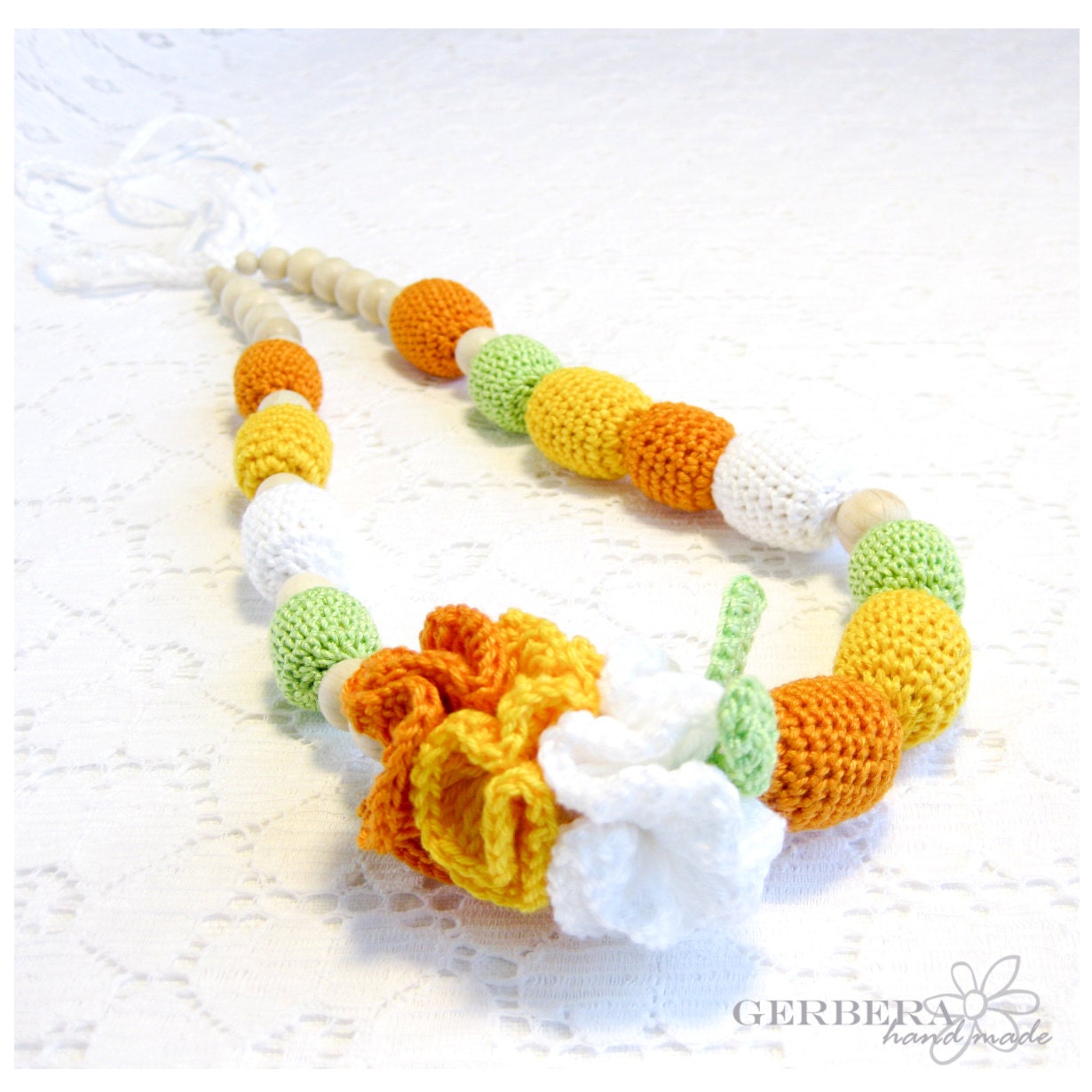Nursing necklace & autumn breastfeeding toy for Mommy to Wear and baby - yellow orange green READY TO SHIP - GerberaHandmade