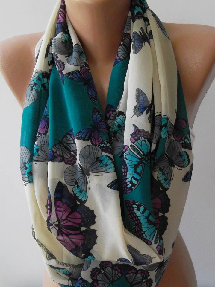Infinity Scarf Loop Scarf Circle Scarf - It made with good quality chiffon fabric. Butterfly Patterned - Super Loop