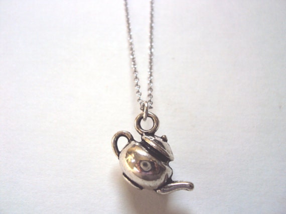 Teapot Necklace - Antique Silver Charm - Tea Party - Alice in Wonderland - Gift for Her