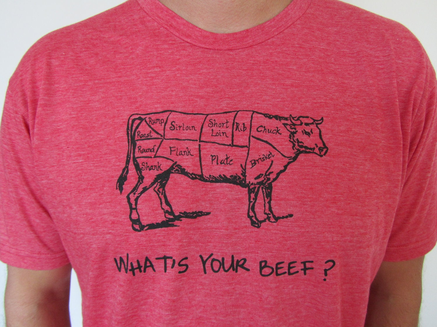 Men's X-Large "What's Your Beef" Foodie T-shirt in many colors.