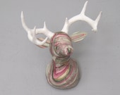 Paper Mache Faux Taxidermy - Pink Marble Buck Head