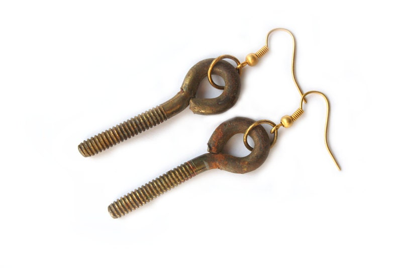 Simple Upcycled Vintage Rusty Eye Pin Screw Earrings