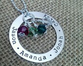 Personalized Necklace- Hand Stamped Mother Necklace-Family Necklace-Silver Washer Swarvoski Crystal Birthstones by Stamped Evermore