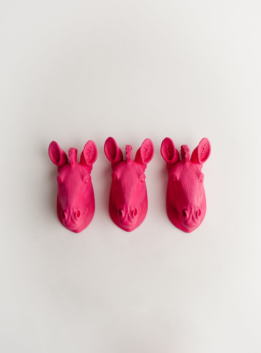 The Dahlias - Set of 3 Pink Mini Resin Zebra Heads- Resin Pink Faux Taxidermy- Chic & Trendy