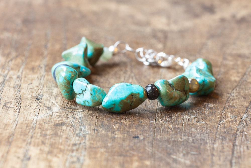 Bohemian Bracelet - Simple Chunky Turquoise - Handmade Artisan Jewelry