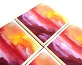 Pink Ombre Coasters, Jacqueline Maldonado Painting Print, Ceramic tile Coasters, Abstract Sunset Art