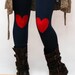 Red heart patched leggings, tights in navy