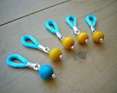SMALL flexible knitting stitch markers - Set of 5 (Turquoise/Yellow)