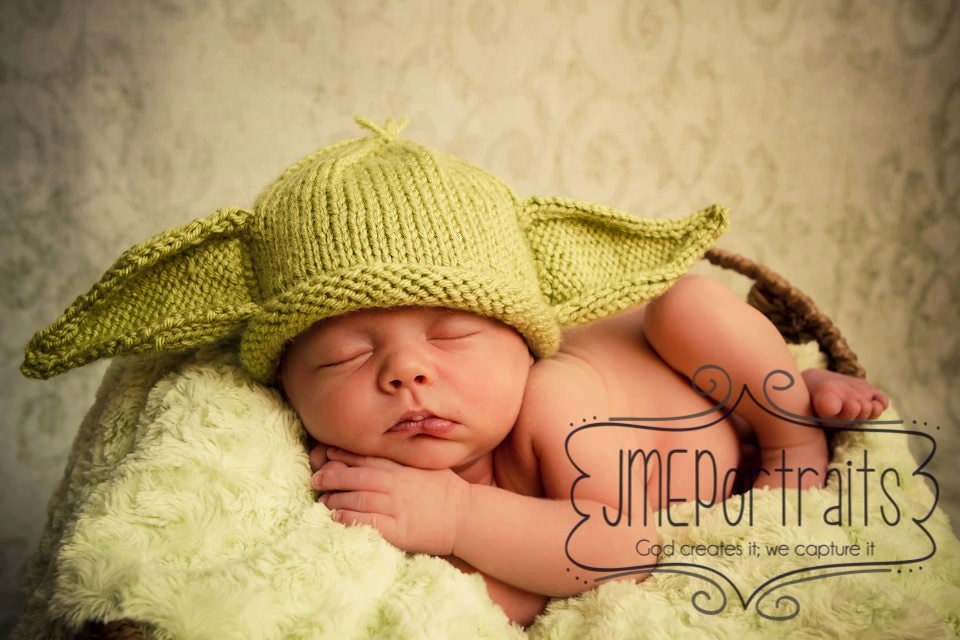 Baby Yoda Hat, Star Wars, Photo Prop, Handmade, Knitted, Made to Order, Newborn, Birth to 3 Months, 3-6 Months