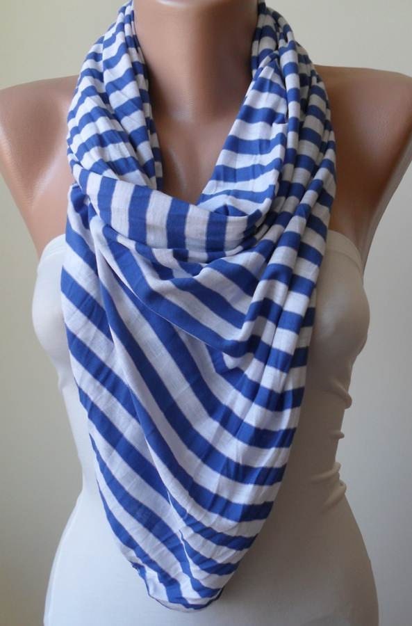 Blue and White Scarf -- Combed Cotton Fabric for Summer