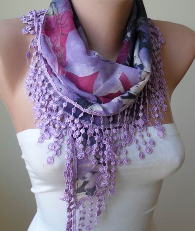 Mother's Day-  Lilac Scarf with Lilac Trim Edge
