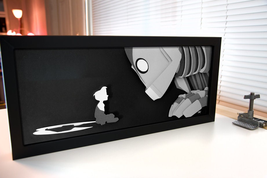 Iron Giant  and Hogarth - hand cut 3D paper craft