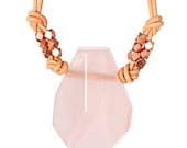 Long Necklace with geometric Rosequarz
