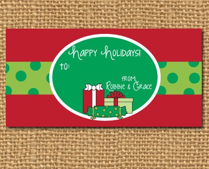 Personalized Christmas Stickers, Red and Green, Holiday Labels, Holiday Gift Tags, Custom Christmas Tags, Presents