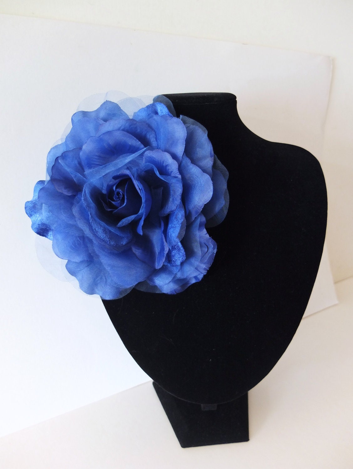 Large Organza Flower Brooch, DEEP BLUE,  Sash Flower, Headpiece, Dress accessories
