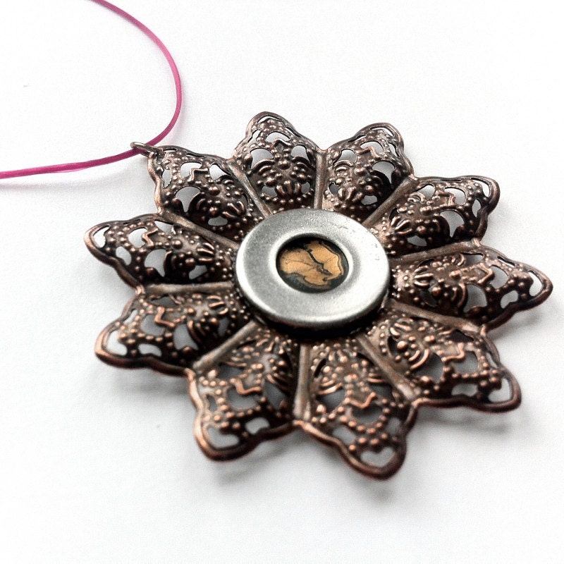 Copper Snowflake Ornament, Copper Flower Ornament, Caramel Ornament, Brown Metal Flower, Christmas Ornament - LoralynDesigns