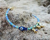 Evil Eye bracelet in Turquoise Turkish jewelry Istanbul accessories fish charm bracelet best friend birthday Christmas gifts for women