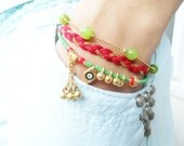 Evil eye ethnic bracelet women mother gift turkish istanbul accessories green natural stones pink braided bracelet pendant jewelry