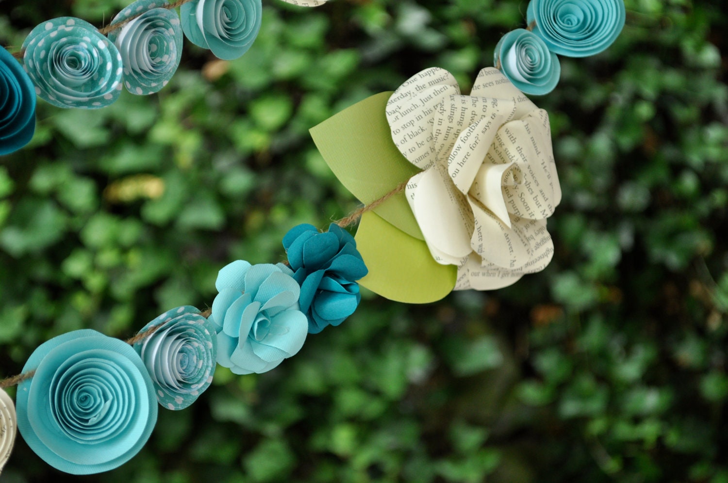 Wedding Garland Paper Flower  garland Teal and white flowers 9 feet