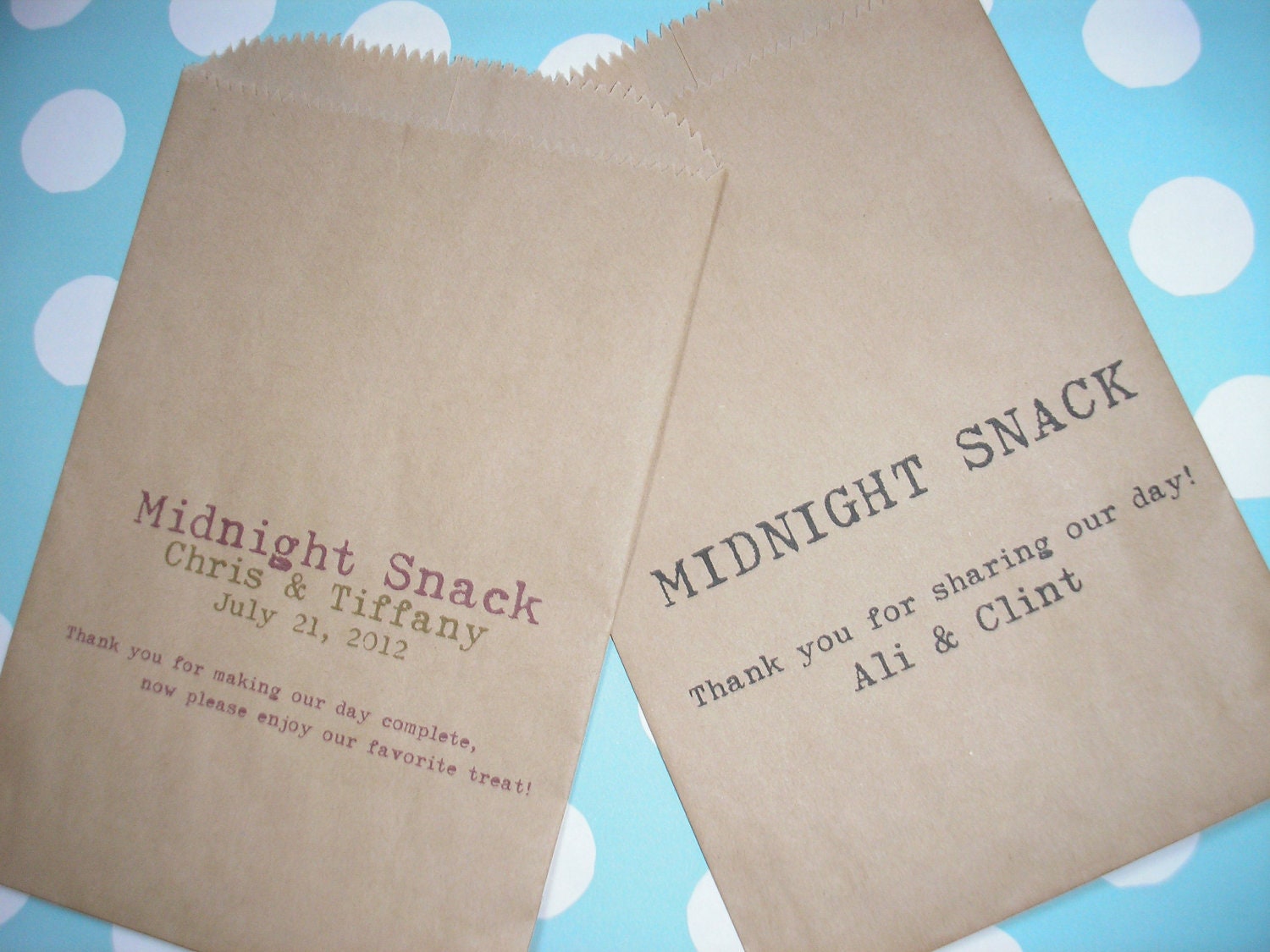 50 Midnight Snack Brown Kraft Favor Bags - Custom Wedding Favor Candy Buffet Lolly Bar - Contact for Other Quantities