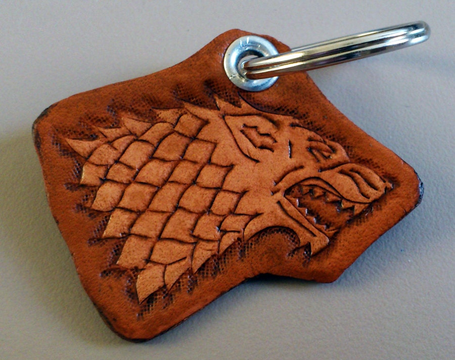Stark Banner Logo Leather Keychain Handmade