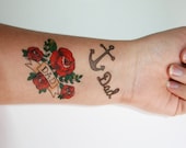 anchor dad and roses dad- set of 2  temporary tattoos