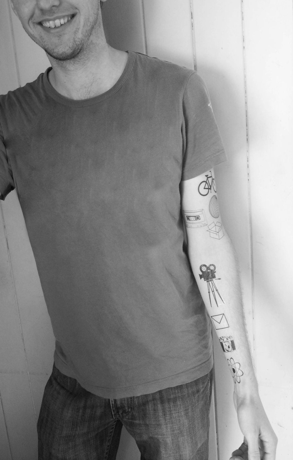 hipster black and white- tattoo pack- 8 temporary tattoos