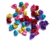 40 satin ribbon roses appliques embellishments.