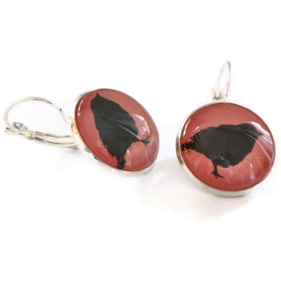 Pink Bird Earrings, Lever Back Nickel Free Jewelry, Silver Tone Glass Earrings