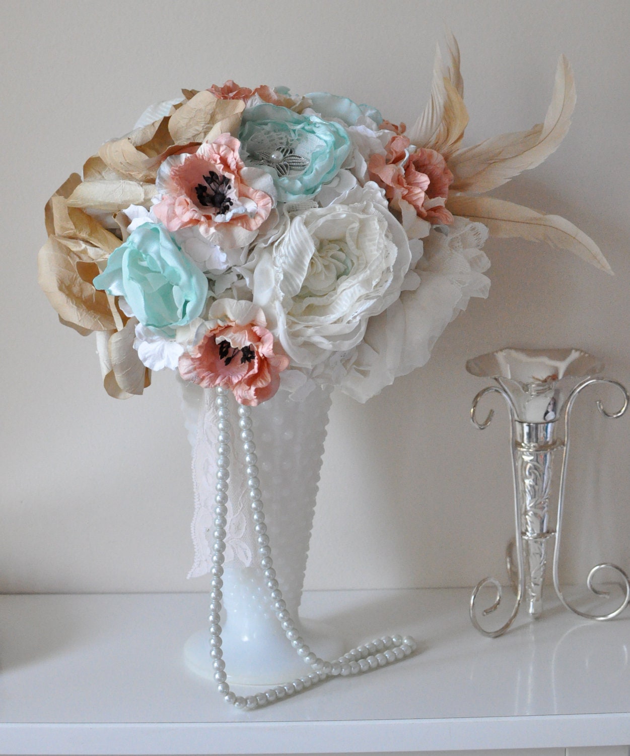 Deposit for Bea - Mint fabric flowers combined with apricot and white paper flowers