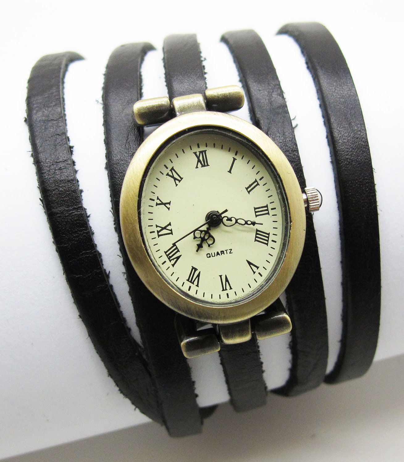 Color Leather Wrapped Time Watch Vintage Style Bracelet Wristband