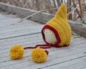 Crocheted pixie bonnet