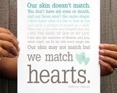 We Match Hearts - Teal Ombre Typography Wall Art - Adoption Quote