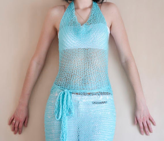 SALE 40% OFF / Mermaid Knit Beach Cover Up Maxi Dress / Women's Clothing / Beach Wear / Summer Dress / XS - M size
