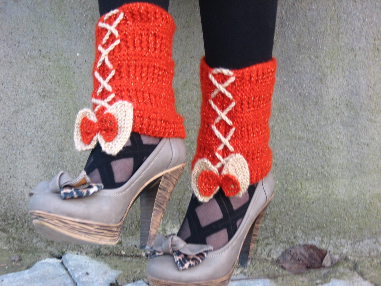 Hand knit Boot Cuffs // Boot Socks //  Knitted Boot Toppers // Oatmeal // Hand craft Puffy Boot Cuffs