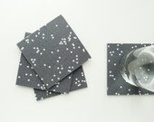 Grey Confetti Felt Coasters - Set of four - White Confetti Pattern on Charcoal Grey Felt