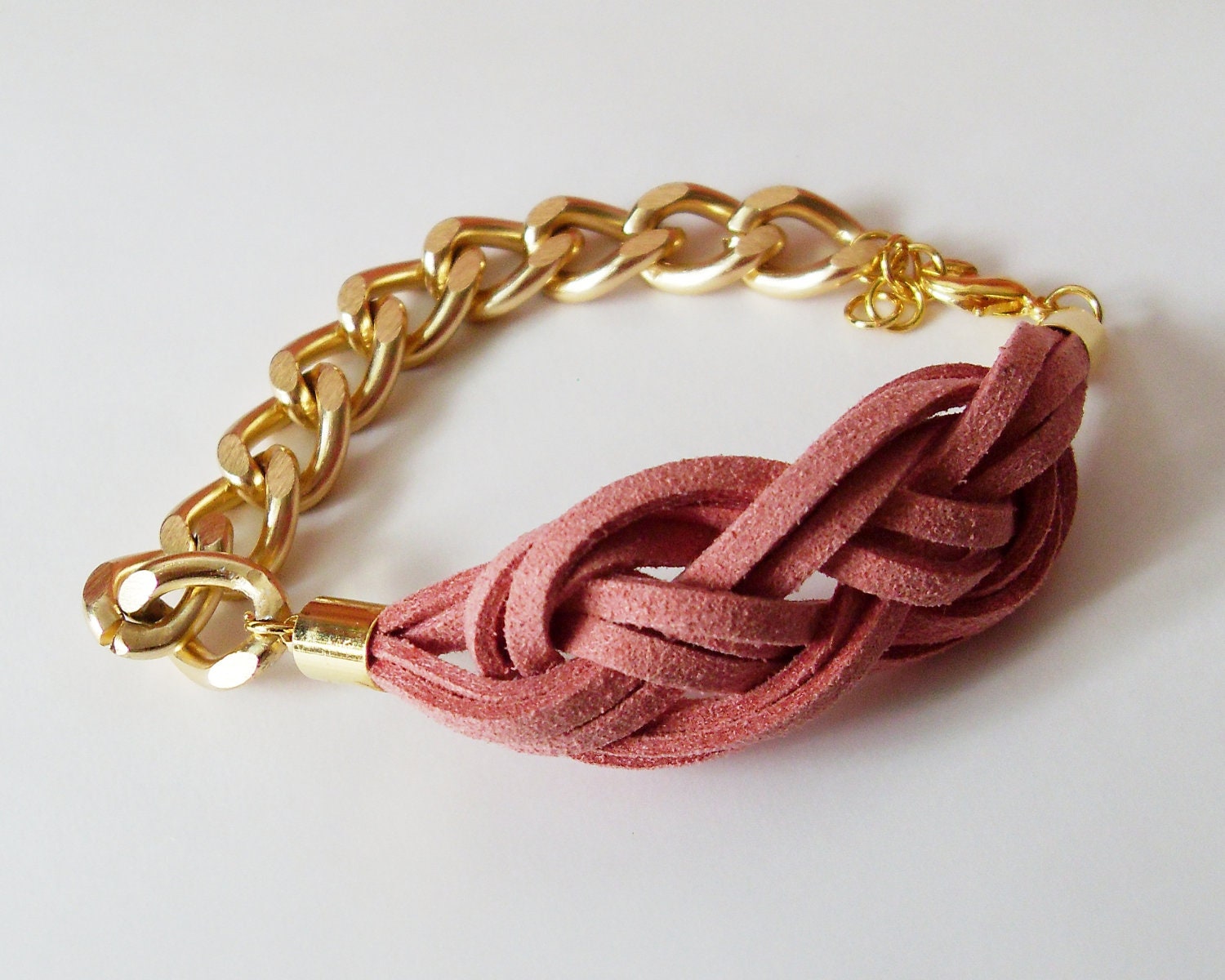 Sailor Knot Chain Bracelet - Dark Pink Suede Sailor Knot Bracelet with Gold Color Aluminum Chain - Bridesmaids Gift Idea
