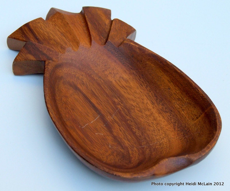 Solid Wood Pineapple-Shaped Carved Serving Dish, Made in the Philippines