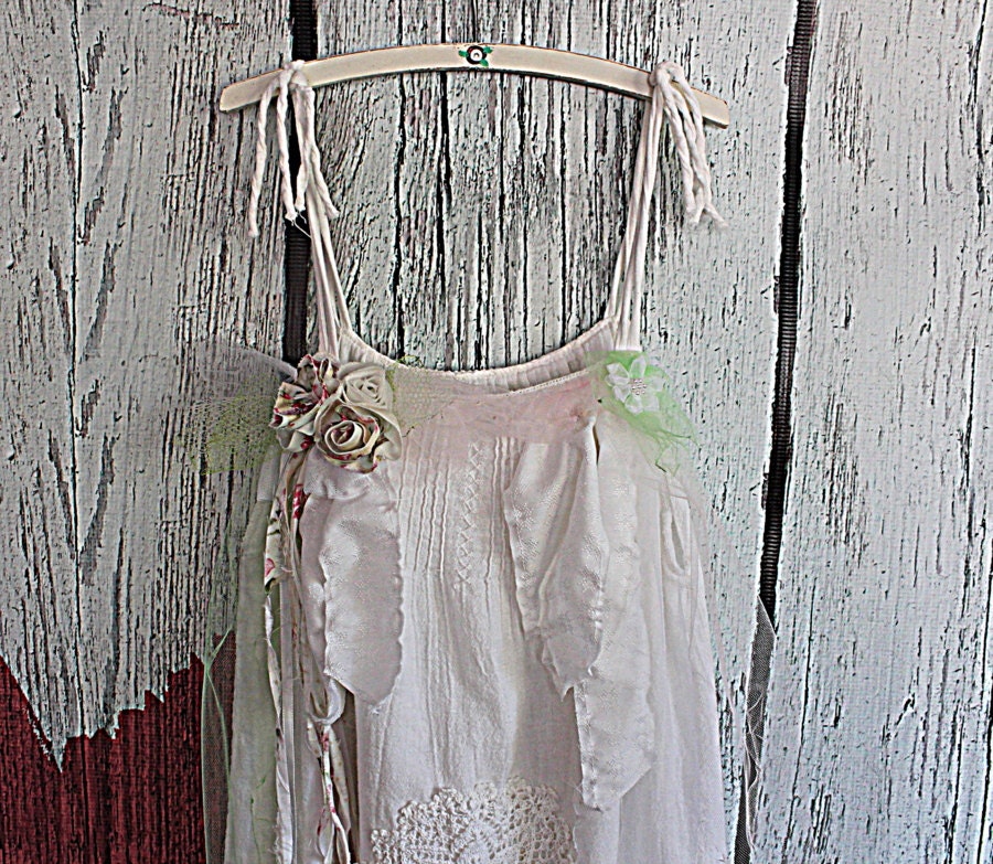 Women's Upcycled Woodland Faerie Frock / Alternative Rustic Wedding Dress / Romantic Fairy Altered Couture