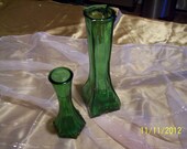 Vintage Hoosier Green Glass Bud Vases Lot of 2, Home Decor,