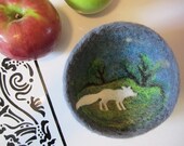 Wool Fiber Art Bowl, Felt Bowl, Needle Felted Fox, Fox Silhouette, Decorative Bowl