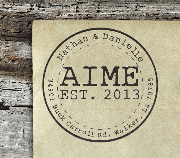 Vintage Est. - Personalized Wooden Stamp - Address - Save the Date