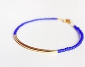 cobalt gold bar bracelet - minimalist jewelry - beaded friendship bracelet