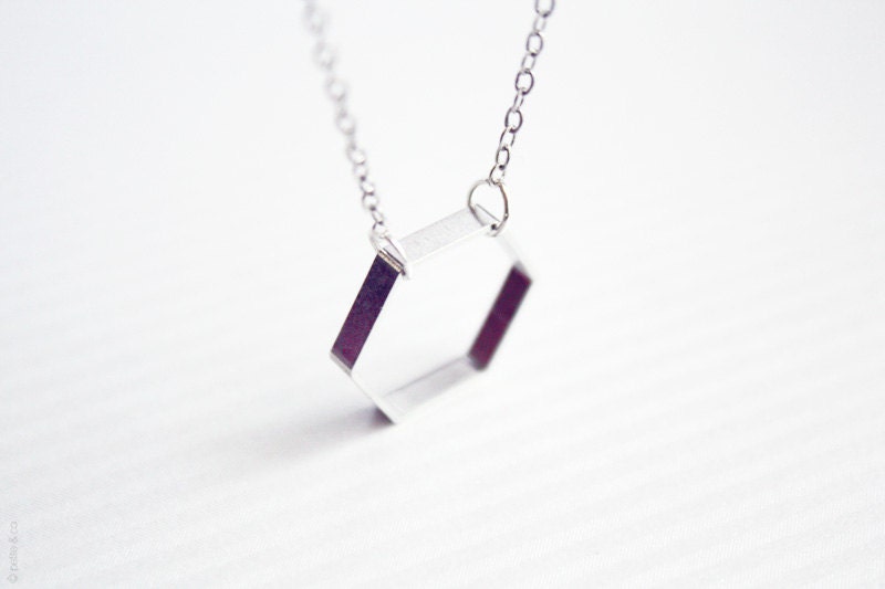 hexagon necklace - geometric jewelry - delicate minimalist